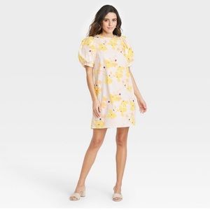 NWT A New Day yellow floral puff sleeve dress XL